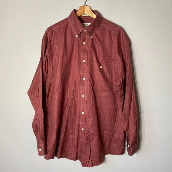 Orvis Men's Large Comfort Stretch Twill Long Sleeve Button Down Plaid Shirt Red - Picture 4 of 16
